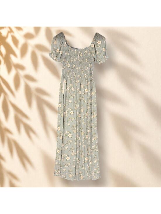 Inspired Hearts Dresses & Skirts - Inspired Hearts Dress Women M Medium Gray Floral Maxi Long Stretch Short Sleeve